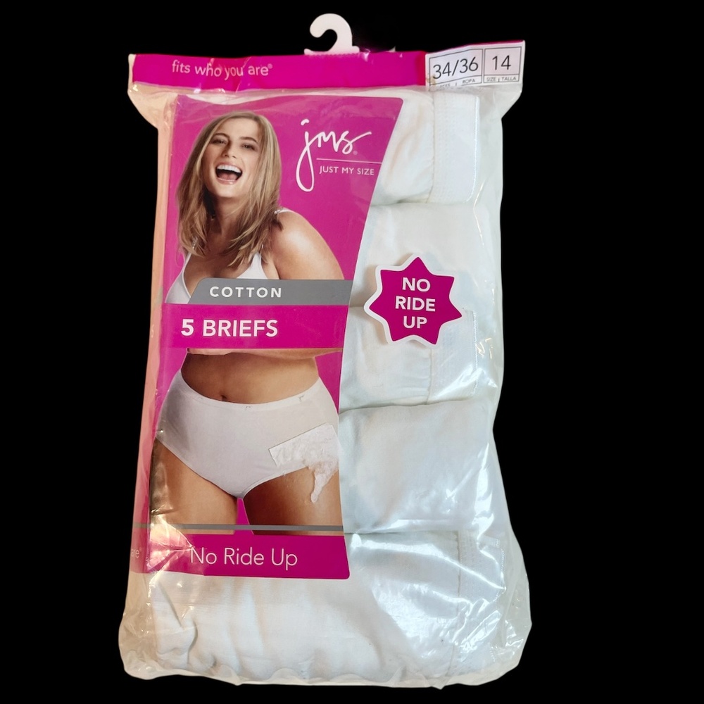 Just My Size by Hanes 5 Briefs White 34/36 Panty Plus Size 14 Breathable Cotton